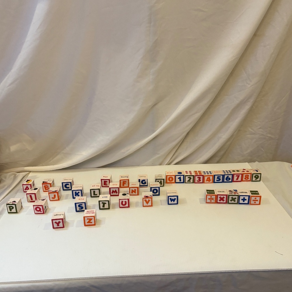 Vintage 38pc Disney Mickey & Friends Wooden Blocks Letters, Numbers,NOT COMPLETE